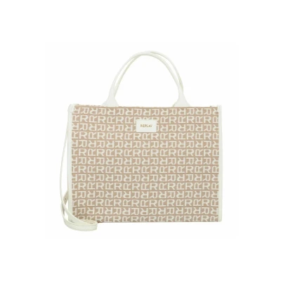 Abbildung von Replay Schulter 38 CM Shopping Bag, Damen, Größe: One Size, Dirty white sand