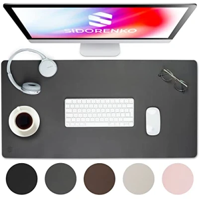 Abbildung von Sidorenko Schreibtischunterlage Mousepad 80x40cm Büro Zubehör Desk Mat in Grau aus PU Leder, rutschfeste Kinder, Schreibtisch Deko, Unterlage und Tischunterlage