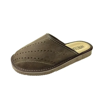 Abbildung von APREGGIO Hausschuhe Herren Leder Pantoffeln Bequeme Slippers Komfort Herrenhausschuhe Braun Größe 41