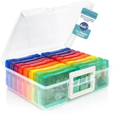 Abbildung von HEFTMAN 4 x 6 Regenbogen Fotoboxen Transparente Foto Aufbewahrungsbox mit 16 inneren Aufbewahrungsboxen, hält 1600 Fotos
