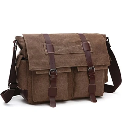 Abbildung von LOSMILE Herren Umhängetasche Schultertasche 16 Zoll Kuriertasche Canvas Laptop Tasche Messenger Bag für Arbeit und Schule. (L, kaffeebraun)