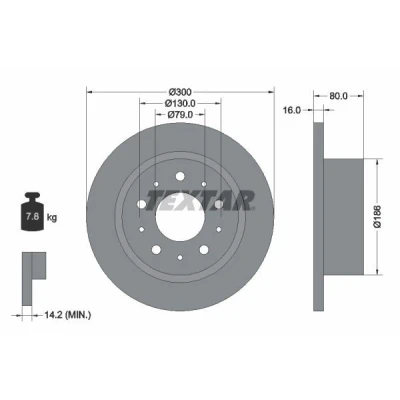 Abbildung von TEXTAR 92157600 Bremsscheibe 300 16 05/10 130 voll ohne Radbefestigungsbolzen, Radnabe FIAT: Ducato III Van, Platform / Chassis