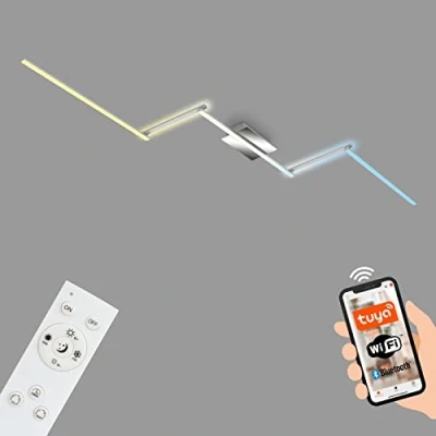 Abbildung von BRILONER Leuchten Smart LED Deckenleuchte, Indirekter Lichteffekt, Farbtemperatur einstellbar, schwenkbare WiFi Wohnzimmerlampe, Fernbedienung, Sprachsteuerung, Aluminiumfarbig chrom