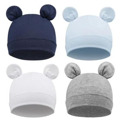 Abbildung von DRESHOW 4 Stücke Unisex Mütze Hut Junge Frühling Mützchen Kleinkind Wendemütze Jersey Slouch Beanie Bekleidung Infant Kindergarten