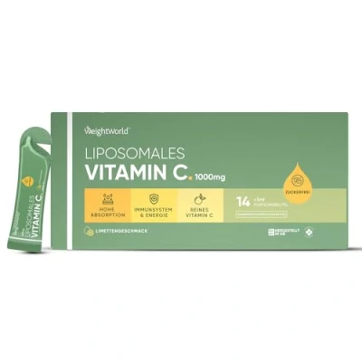 Abbildung von Liposomales Vitamin C flüssig Täglich 1000mg Für Immunsystem, Knochen &amp; Zähne (EFSA) 14 praktische Beutel Vegan zuckerfrei Höhere Absorption Bioverfügbarkeit WeightWorld