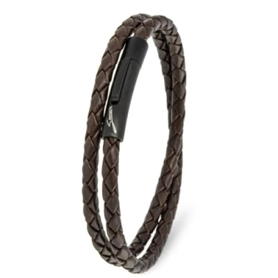 Abbildung von Simaru Lederarmband, 4mm geflochten zum Wickeln für Frauen &amp; Männer, Echtleder Wickelarmband mit Edelstahl Hakenverschluss, Premium Qualität ((39cm Lenght M), Braun)