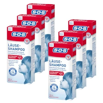 Abbildung von SOS Läuse Shampoo Beseitigung von Nissen + Kopfläuse mit natürlichem Wirkstoff für Kinder ab 3 J. Erwachsene Läusemittel Haare 6x100ml