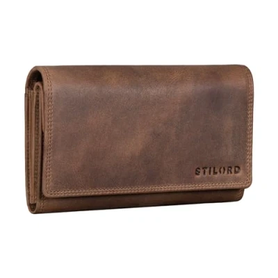 Abbildung von STILORD Amanda Geldbörse Leder Damen RFID Vintage mit NFC Schutz Kartenhalter Große in Geschenkbox Echtes Leder, mittelbraun, L,