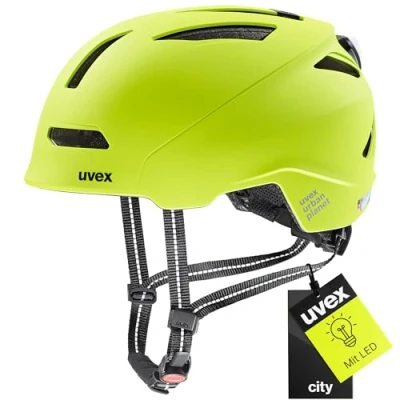 Abbildung von uvex urban Planet LED robuster Fahrradhelm für Damen und Herren aus Recyclingmaterial optimierte Belüftung Lime matt 54 58 cm