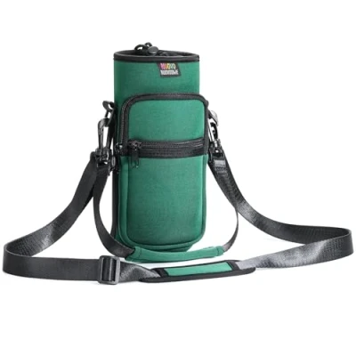 Abbildung von Nuovoware Flaschenhalter Trinkflasche Molle Beutel, 1000ml Isolierte Neopren Kessel mit Verstellbar Schultergurt und Front Reißverschluss Tasche für Wandern Laufen Radfahren Jagd Reisen, Armee Grün