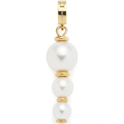 Abbildung von JEWELS BY LEONARDO Anhänger Clip &amp; Mix Boa, Ketten aus goldfarbenem Edelstahl, drei Imitationsperlen im Wechsel mit goldfarbenen Plättchen, Schmuck Geschenk für Frauen, 024424