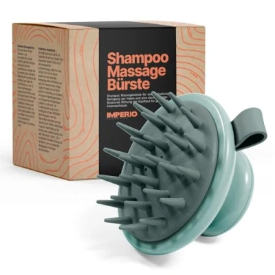 Abbildung von IMPERIO Kopfhaut Massagebürste zur Anregung des Haarwachstums Premium Scalp Massager für durchblutungsfördernde Kopfmassage Anwendung im trockenen &amp; nassem Haar (Mint)