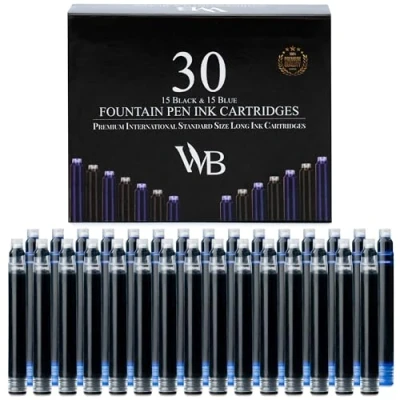 Abbildung von Wordsworth &amp; Black Tintennachfüllungen für Füllfederhalter, Set mit 30 Tintenpatronen in Schwarz und Blau Farben, internationale Standardgröße, Länge ca. 2,04 Zoll, Basis Durchmesser 0,24 Zoll