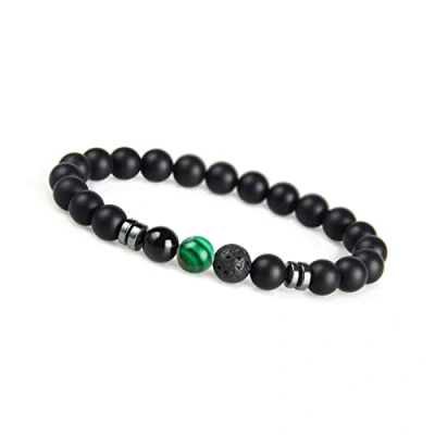 Abbildung von Chakra Perlenarmband aus Onyx Natursteinperlen I Kugelarmband mit Jaspis Perle Armband Männer (Gruen) Valentinstag Geschenk für Ihn