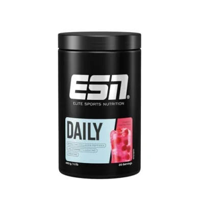 Abbildung von ESN Daily, Raspberry Iced Tea, 480 g, mit Glutamin, Creatin, Collagen &amp; L Leucin für deine Bänder, Gelenke, Sehnen und Knorpel, geprüfte Qualität made in Germany