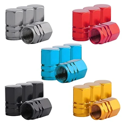 Abbildung von QitinDasen 20Pcs Premium Auto Reifen Ventilkappen, Aluminiumlegierung Hexagon Reifenventil Abdeckungen, Universal Schrader Ventil Staubkappen Staubabdeckungen mit Dichtung (5 Farben)