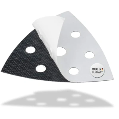 Abbildung von DFS Ersatzklett für Deltaschleifer Schleifplatte 93x93x93 mm 6 Loch, Klett Ersatz Dreieck selbstklebend Schleifpapier Dreieckschleifer