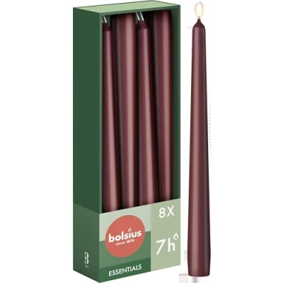 Abbildung von Bolsius Glatte Spitzkerzen Bordeauxrot Set 8 Stück im Karton Dekorative Haushaltkerzen Brenndauer 7 Stunden Unparfümierte Natürliches Pflanzenwachts Ohne Palmöl 24,5 cm