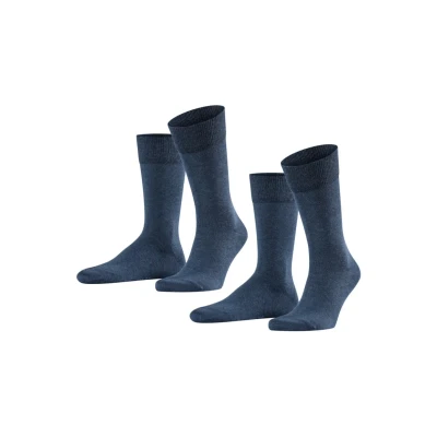Abbildung von FALKE Herren Socken Happy Double Pack M So Baumwolle einfarbig 2 Paar, Blau Navy Melange 6127, 47 50
