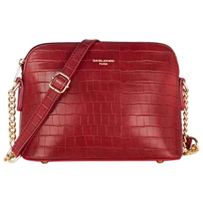 Abbildung von David Jones Damen Krokodil Umhängetasche Frau Kroko PU Leder Kleine Handtasche Kette Tasche Schultertasche Abendtasche Crossbody Bag Zip Reißverschluss Handy City Party Clutch Mode Rot