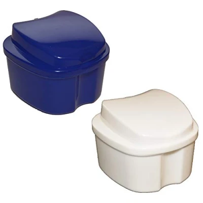 Abbildung von all around24 Dentalbox Zahnspangendose Sichere Aufbewahrung in der Prothesendose Gebiss Blau und Weiß Robuste Zahnspangen Dose inkl. Sieb (Weiss)