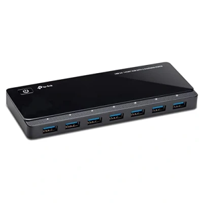 Abbildung von TP Link UH720 7 Port USB 3.0 HUB + 2 Ladeports (2,4A) für Tablet und Smartphone, inklusive Netzadapter Kabel, bis zu 5 Gbit/s, Hot Swapping, unterstützt Windows, Mac OS, Linux, schwarz
