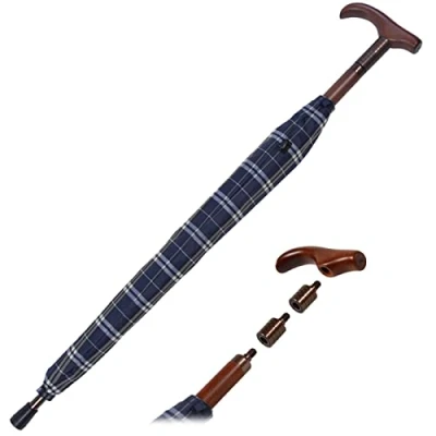Abbildung von iX brella Stützschirm höhenverstellbar mit Holzgriff Karo blau