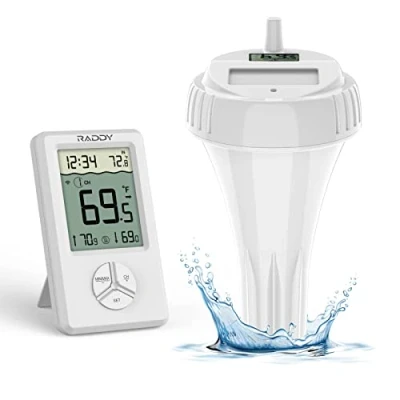 Abbildung von Raddy PT 1 Pool Thermometer, Schwimmend leicht ablesbares Digital Wireless Wasserthermometer für Innen und Außenpools, Whirlpools, Teiche, Bäder