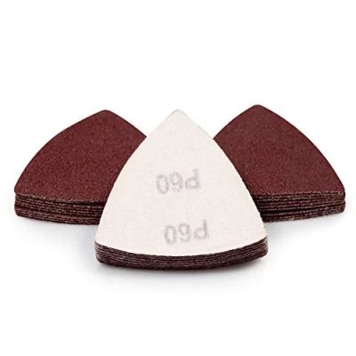 Abbildung von SPEEDWOX Dreieckiges Schleifpapier mit Klettverschluss, Körnung 60, 80 mm, für oszillierendes Multifunktionswerkzeug, Detailschleifer, Schleifscheiben, Dreieck Schleifpads, 30 Stück