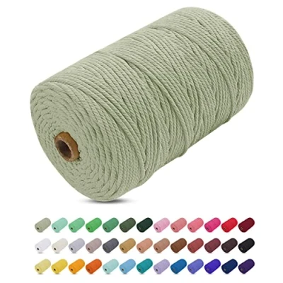 Abbildung von Makramee Garn Bohnengrün, Uiopa 3mm x 200m Farbig Baumwollkordel Baumwollseil Geflochten Baumwollgarn Baumwollschnur, 4 Stränge für Wandbehang, Hängepflanze, DIY Boho Deko