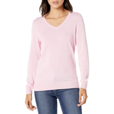 Abbildung von Amazon Essentials Damen Leichter, Langärmeliger Pullover Mit V Ausschnitt, Klassischer Schnitt (Erhältlich In Übergröße), Blassrosa, S
