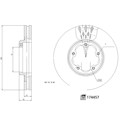 Abbildung von FEBI BILSTEIN 174457 Bremsscheibe Vorderachse 288 33 5 116 innenbelüftet beschichtet FORD: Transit Custom V362 Van, V363 Van