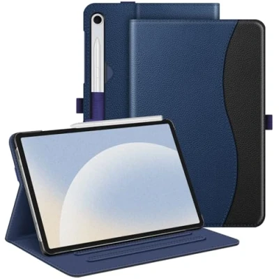Abbildung von Fintie Hülle für Samsung Galaxy Tab S9 FE 10.9 Zoll/Tab 11 Zoll 2023 Tablet, Multi Winkel Folio Schutzhülle mit Dokumentenfach und Auto Schlaf/Wach Funktion, Dunkelblau