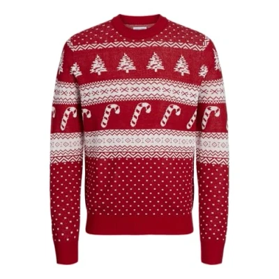 Abbildung von JACK&amp;JONES Herren Jjxmas Gabriel Knit Crew Neck Strickpullover, Scarlet Sage/Pattern:w. Cloud Dancer, Small