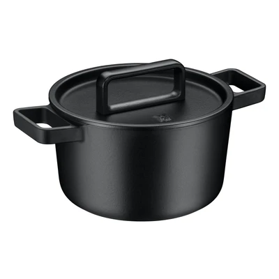 Abbildung von WMF Flavour Bräter 22 cm, Gusseisen Induktion, Kochgeschirr, emailliert, Topf, Gussdeckel, Schmortopf, Deckel mit Kondensationsnoppen, moderne Eleganz, schwarz