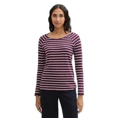Abbildung von TOM Tailor Langarmshirt, Damen, Größe: XXL, Berry white stripe