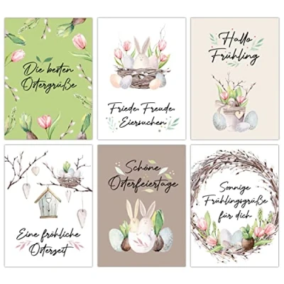 Abbildung von Papierdrachen 12 Osterkarten zum Verschicken und Sammeln liebevoll gestaltetes Postkarten Set Rosa Tulpen Grußkarten Ostern 19
