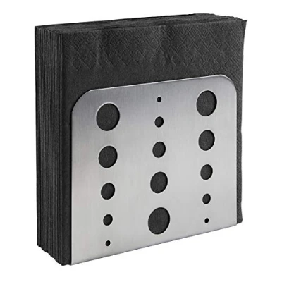 Abbildung von APS Serviettenhalter, Serviettenspender aus Edelstahl 18/0, Serviettenständer mit möbelschonender Unterseite für Servietten 1/4 Falz, matt poliert, 4,5 x 15 cm, Höhe 12,5 cm