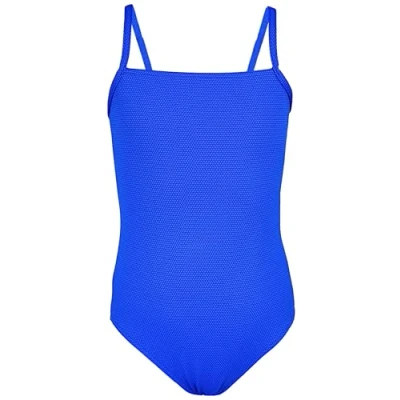 Abbildung von Aquarti Mädchen Badeanzug mit Spaghettiträgern Streifen Sport Mädchen, Chlorresistent, Farbe: Jacquard Punkte Kornblumenblau, Größe: 128