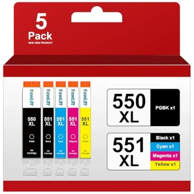 Abbildung von Newlift PGI 550XL CLI 551 XL Multipack Kompatible für Canon Druckerpatronen 550 Pixma MX925 MG5650 IP7200 MX920 MX725 IX6850 IP7250 IP8750 MG5450 MG5550 MG6350（PGBK/C/M/Y/BK，5er Pack）