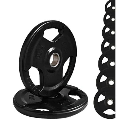 Abbildung von Olympion Gummierte Hantelscheiben aus Gusseisen, Loch, Ø50 mm, für Fitnessstudio und Home Gym von 1,25 bis 25 kg, Hanteln Langhanteln (2 x 10 kg)