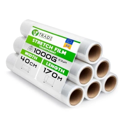 Abbildung von V1 Trade 6x Stretchfolie Transparent Folie für Möbel Hand Umzugfolie 170m x 40 cm Stretchfolienrolle Transparentfolie 23my Verpackungsfolie auf Rolle Wickelfolie Umzugsfolie Dehnung 250%
