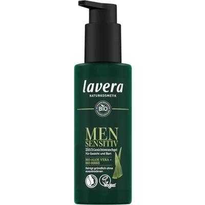 Abbildung von lavera Men sensitiv 2in1 Gesichtswaschgel feuchtigkeitsspendend Reinigung ohne Austrocknen für empfindliche Haut vegan Naturkosmetik 150 ml