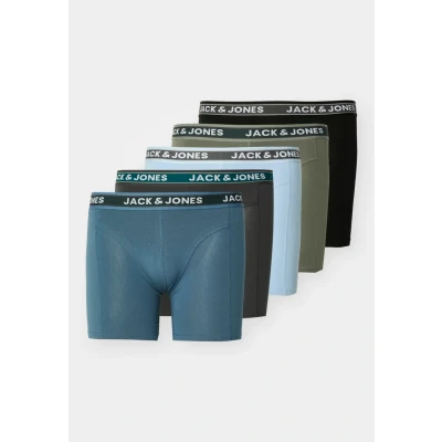 Abbildung von Jack &amp; Jones Jacevan Solid Trunks 5 PACK Panties, Herren, Größe: 3XL, Asphalt/oceanview/black/agave green/blue