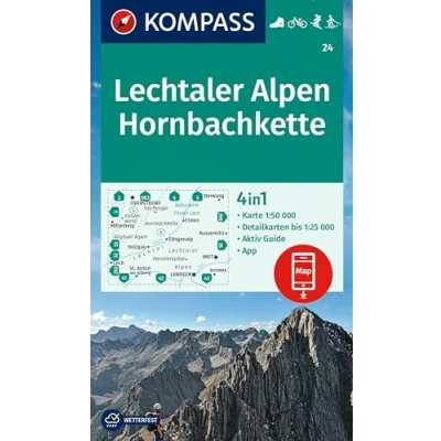 Abbildung von KOMPASS Wanderkarte 24 Lechtaler Alpen, Hornbachkette 1:50.000: 4in1 mit Aktiv Guide und 1:25000 Karten, inklusive Kartenbereich zur ... in der App. Fahrradfahren. Skitouren.