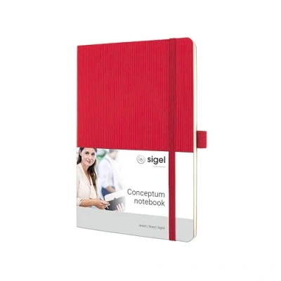 Abbildung von SIGEL CO325 Premium Notizbuch liniert, A5, Softcover, rot, aus nachhaltigem Papier Conceptum mit Seitenzahlen, Inhaltsverzeichnis, Stiftschlaufe, Falttasche