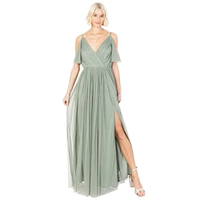 Abbildung von Anaya with Love Damen Ladies Women Dress Maxi Short Sleeve Cami V Neckline Long Length Empire Waist Bridesmaid Wedding Guest Prom Kleid, Frosty Green, 38