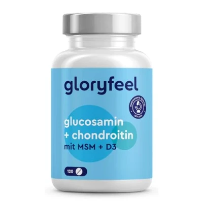 Abbildung von Glucosamin + Chondroitin Knochen Muskel Komplex* mit MSM, Vitamin D, Calcium &amp; Hyaluronsäure 120 Tabletten Laborgeprüft und ohne Zusätze