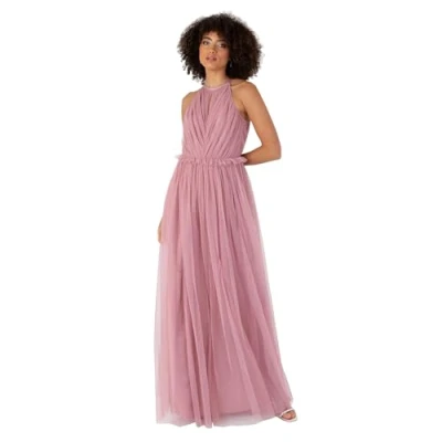 Abbildung von Anaya with Love Women&#039;s Maxi Dress Ladies Sleeveless Halter Neck Ruffle Empire A line for Wedding Guest Bridesmaid Ball Evening Occasion, Bridal Rose, 52