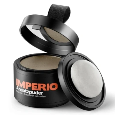 Abbildung von IMPERIO Ansatzpuder Haar Concealer zur Haarverdichtung für Frauen und Männer, wasserfestes Make up zum Ansatz kaschieren 4g (Hellbraun)
